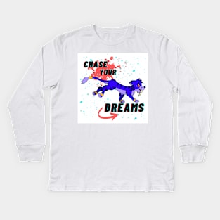 CHASE YOUR DREAMS! Purple Cat Kids Long Sleeve T-Shirt